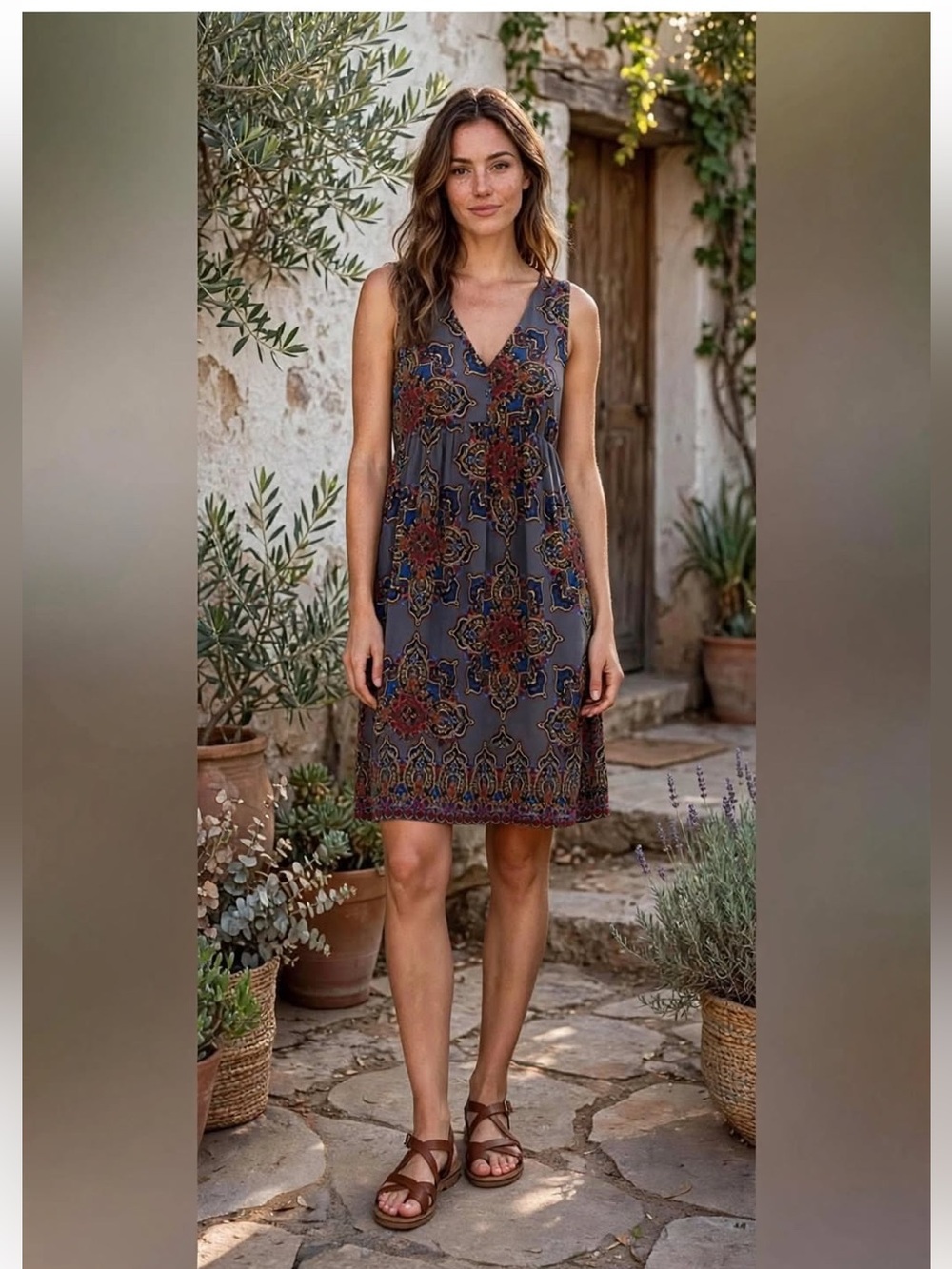 JODIFL Paisley Print Top in Navy Blue with Red & Gold